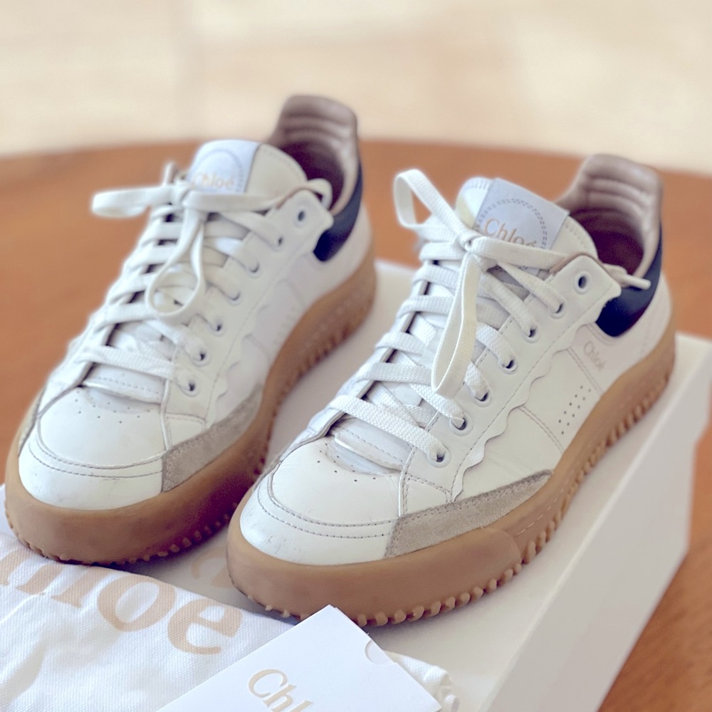 Chloe White with Blue scalloped Lauren Sneakers size 37